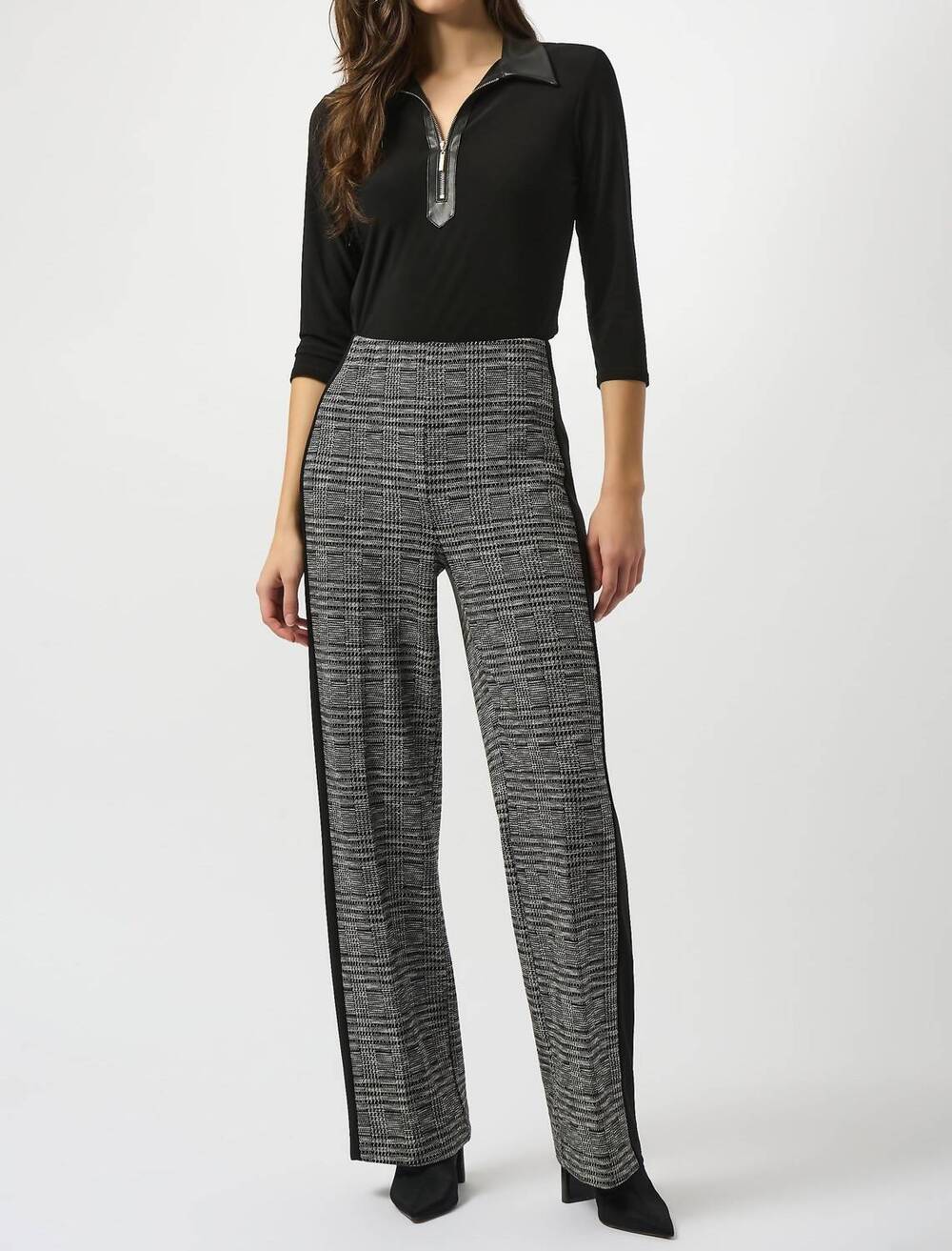 NEW JOSEPH RIBKOFF glen plaid jacquard wide leg pants in black/white